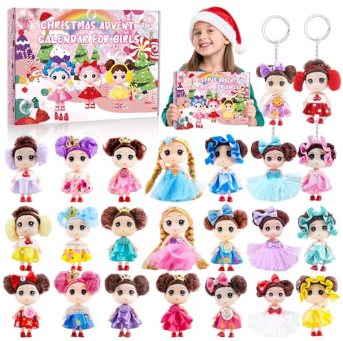 Adventskalender Mädchen Puppe Spielzeug 2025-Prinzessin 24 Tage Weihnachts Countdown Kalender Puppe Schlüsselanhänger Füllung Überraschungen Weihnachten Dolls KreativeGeschenk Belohnungen Kinder