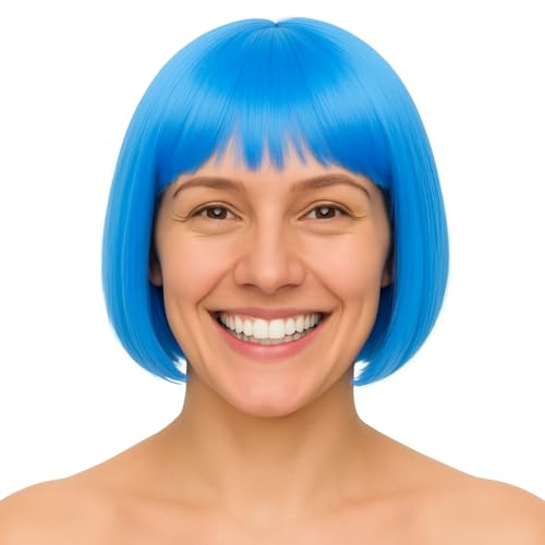 Vokuhila Assi Perücke – Retro Accessoire für Herren, 80er & 90er Kostüm, Neon Outfit, Fasching & Karneval (Bob-blau)