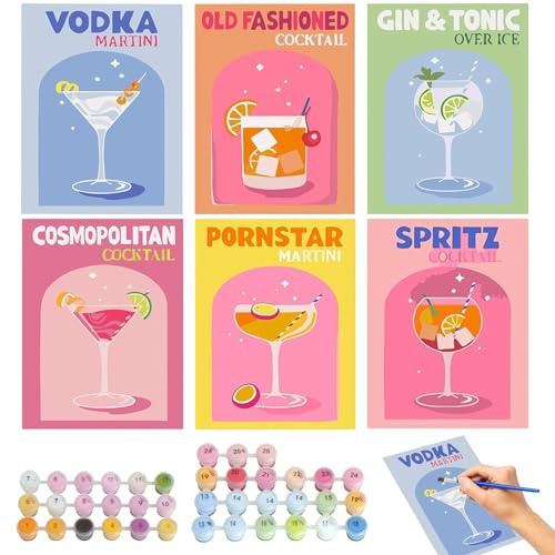 TayBong Kit de peinture par numéros 6 en 1 pour adultes, kit de peinture acrylique à faire soi-même sur toile avec pinceau et peintures, kit d'art pour débutants pour décor mural à domicile 20 x 30 cm