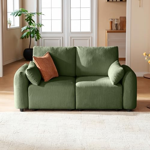 JINOVIA 2 Sitzer Cord Kleine Sofas für Kleine Räume, Modulares Ecksofa 184cm, Individuell konfigurierbare Wohnlandschaft, hochdichter Memory-Schaum, abnehmbare & waschbare Kissenbezüge, Grün