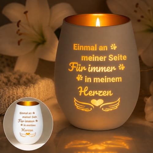 Weiß Glas Windlicht, Andenken An Verstorbenen Hund, Haustier Denkmal Teelichthalter Für Katzen, Trauerlicht Für Tierbesitzer, Trauer Deko Windlicht & Grablicht Für Hunde & Katzen