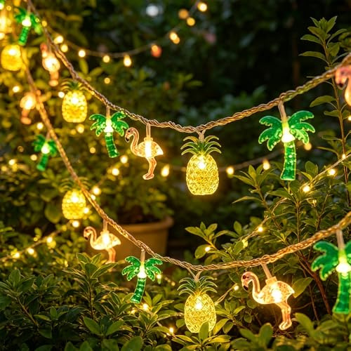 ZingBox Hawaii Lichterkette, 1,5M 10 LED Ananas Flamingo Palmen Deko Lichterkette, Tropische Sommerlichterkette für Hawaii Party Strand Party Poolparty Innen Außen Balkon Deko Beleuchtung Festival