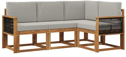 vidaXL Outdoor-Sofagarnitur 4 pcs Natürlich und Hellgrau Polyester, Garten, modernes Sofa für draußen, Elegante Lounge, strapazierfähige Möbel für Terrasse und Patio