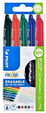 Pilot - Set di penne a sfera cancellabili Frixion Ball, con punta di 0,7 mm, colore: nero/rosso/verde/viola/rosa
