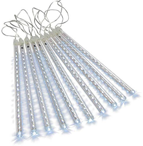 Nipach GmbH Lichterregen Meteorschauer 180 LED weiß Lichterkette Meteor-Effekt Partylicht Meteorlichter Weihnachtsbeleuchtung Partydeko Trafo Timer Xmas