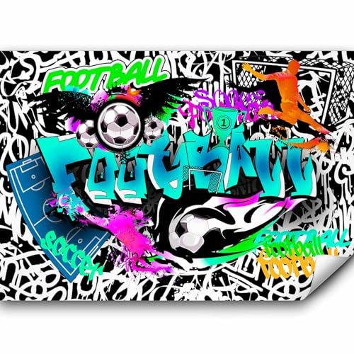 Papier peint murando panoramique inspirant 200x140 cm - Revêtement mural décoration salon - Design moderne - Artistique graffiti coloré urbain mural football sport i-A-0111-a-c