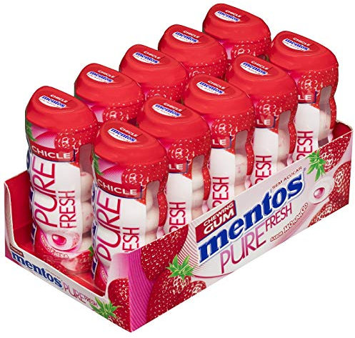 Mentos Chicle Fresa, Sin Azúcar - 10 unidades de 30 gr. (Total 300 gr.)
