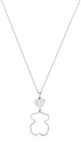 TOUS Halskette aus Sterlingsilber für Damen mit 19 mm Bärenanhänger und 8,6 mm Herz, 45 cm lang, elegant und vielseitig, Kollektion Silhouette