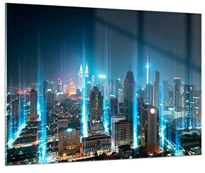 Bilder auf Glas 100x70cm Glasbild Stadt Nacht Straße Groß Wanddeko Bild im Glas Schlafzimmer Küche Deko Wandbilder Dekoration Wohnzimmer Modern Wall Decor Glasdruck Wand Kunstdruck Art GAA100x70-3903