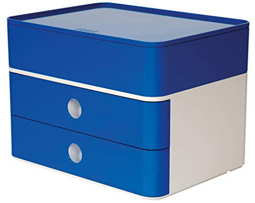 HAN Schubladenbox Allison SMART-BOX plus mit 2 Schubladen, Trennwand sowie Utensilienbox, inkl. Kabelführung, stapelbar, Büro, Schreibtisch möbelschonende Gummifüße, 1100-14, hochglänzend royal blue