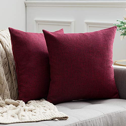 MIULEE 2er Set Kissenbezüge Kissenhülle Dekokissen Leinen-Optik Dekorative Kissenbezug Sofakissen Couchkissen Deko Kreuz mit Verstecktem Reißverschluss für Schlafzimmer 50x50 cm Crimson