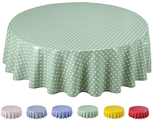 Home Direct Wachstuch Tischdecke Abwaschbar Rund 160cm Kleine Tupfen Salbeigrün
