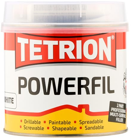 Tetrion White PowerFil Ultra-Smooth 2-Part Filler for Professional & DIY Repairs, Fast-Setting, Durable Finish, Multi-Surface Compatibility 600g