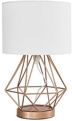 MiniSun | Modern Copper Metal Basket Touch Table Lamps with a White Shade | Home Décor, Bedside & Desk Lamp | Includes Bulb [3000K Warm White]