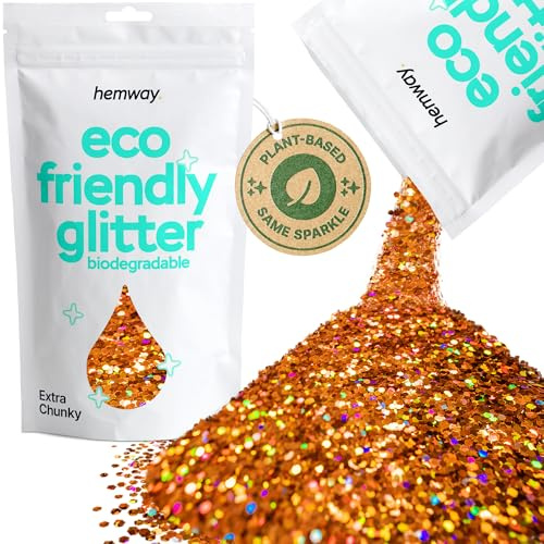 Hemway Eco Friendly Glitter Copper Holographic Extra Chunky 100g | Plant Based Biodegradable Glitter for Craft, Face, Hair, Nail, Body and Festival