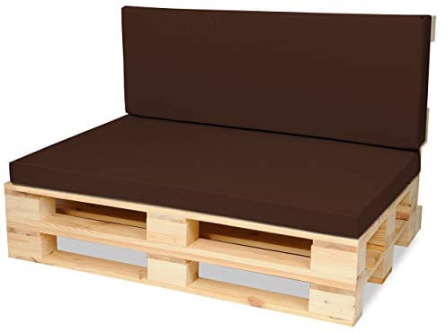 SuperKissen24. Palettenkissen Palettenauflagen Sitzkissen - 120x80 cm und Rückenlehne 120x40 cm - Outdoor und Indoor - braun