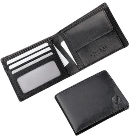 KORUMA Men's Wallet Slim Leather RFID Blocking Mens Wallets with up to 7 Card Holder, 2 Banknote Compartments, Coin Pocket, ID Window, Gifts for Men
