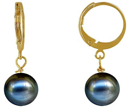 LES POULETTES BIJOUX - Boucles d'Oreilles Mini Créoles Plaqué Or et Perle de Culture - Noir