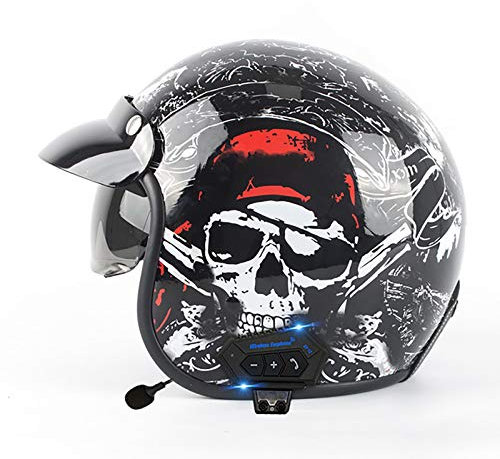 Open Face Motorcycle Helmet Bluetooth 3/4 Half Helmet Flip-Up Double Sun Visor Crash Jet Helmet,for Cruiser chopper Mofa Road Motorbike Moped Scooter Adult,DOT/ECE Certification D,XXL=61~62cm