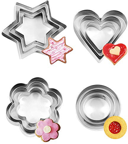 12 Stücke Edelstahl Ausstechformen Set, XCOZU Fondant Ausstechformen Keksausstecher Cookie Cutter, Plätzchen Ausstecher Weihnachten Backzubehör Stern Rund Herz Blumen Geometrie