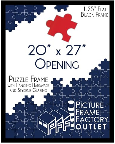 PFFO 20x27 Puzzle Frame, 1.25 Modern Flat Black Style, Clear Plexiglass, Strong Backing, Wall Hanging Hardware Included – Display for Puzzles, Art, Posters, or Pictures