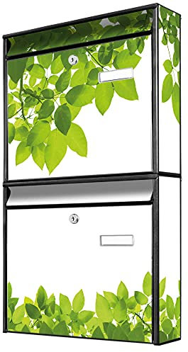 banjado® Briefkastenanlage 2 Fach 36x64x10cm mit Motiv/Briefkasten groß mit Namensschild/Postkasten A4 Einwurf inkl. Montagematerial & je 2 Schlüsseln/Briefkasten ohne Zeitungsfach