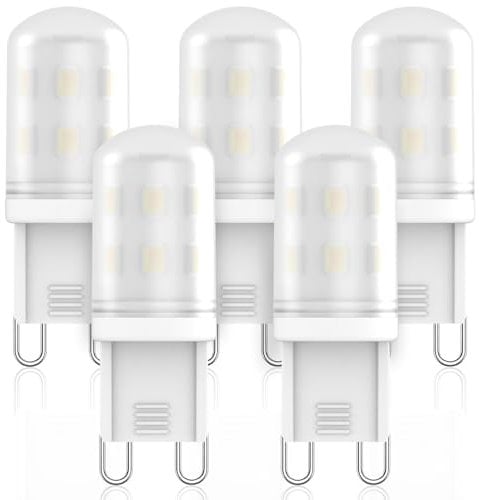 RuLEDne G9 LED Light Bulb 2 W Replacement for Halogen Bulb G9 28 W 25 W 20 W，G9 LED Bulb, CRI 85+, No Flickering, 360 Degree, Not Dimmable (5er Pack 6000K Kaltweiß)