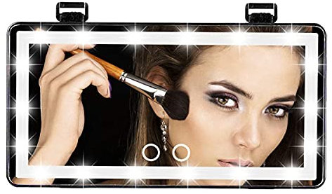 Car Visor LED Vanity Mirror, Rechargeable Makeup Mirror With LED Lights for Truck SUV Rear View Sun, Shading Cosmetic Touch Screen for Cars (Black)