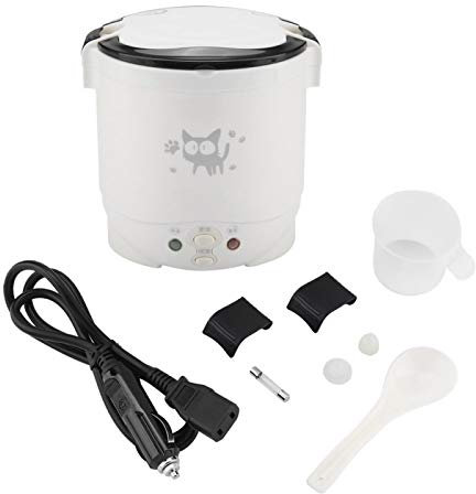 Mini Rice Cooker, 12v Portable Travel Rice Cooker for Car 1L Multifunctional Electric Food Steamer Fast Cooking Without Burning Fully Automatic with Non Stick Rice Pot Multicooker for Camping (White)