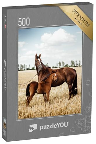 puzzleYOU: Puzzle 500 Teile „Wunderschöne Fuchsstute mit Fohlen“ – aus der Puzzle-Kollektion Fohlen, Pferde