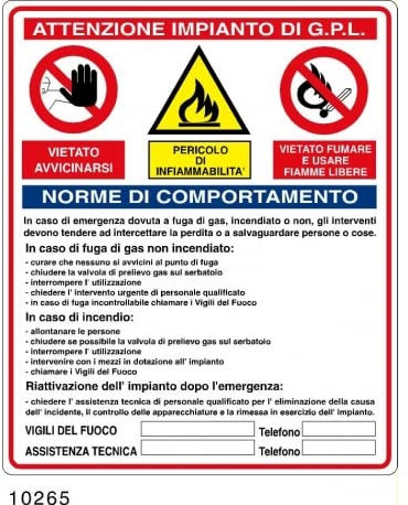 NEW CARTELLO SEGNALETICO - Attenzione impianto GPL - Adesivo Extra Resistente, Pannello in Forex, Pannello In Alluminio (PANNELLO IN FOREX 20X31 cm)