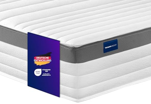 Traumnacht Exklusiv 7-Zonen 1.000er Tonnentaschenfederkernmatratze, Stiftung Warentest Testurteil Gut - Ausgabe 10/2023, 23 cm Premiumhöhe, Öko-Tex zertifiziert, Härtegrad 2 (H2), 90 x 210 cm
