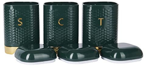 KitchenCraft Tea, Coffee and Sugar Storage Canister, Hunter Green & Gold, 11.5 x 11.5 x 19.5cm