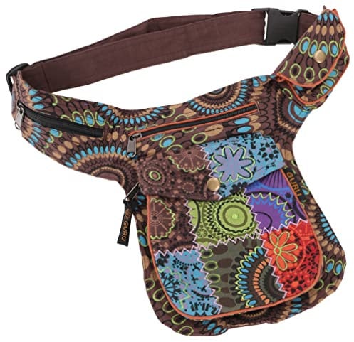 GURU SHOP Stoff Sidebag & Patchwork Hüfttasche, Goa Gürteltasche, Bauchtasche aus Nepal - Braun, Herren/Damen, Baumwolle, Size:One Size, 28x20x3 cm, Festival- Bauchtasche Hippie