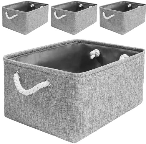 Mangata Aufbewahrungsbox, Verdickter Stoff-Aufbewahrungskorb mit Griffen für Regale Spielzeug (M - 4 Pack, grau)