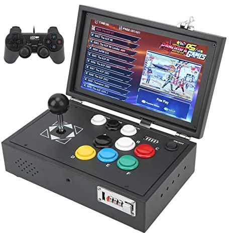 Mini Portátil Consola de Juegos Arcade, 6067 en 1 Flip Handheld Mando Arcade Pandora Box, Retro 3D Videojuegos con Joystick Desmontable Y Pantalla HD de 10 Pulgadas, Batería Recargable(Negro)