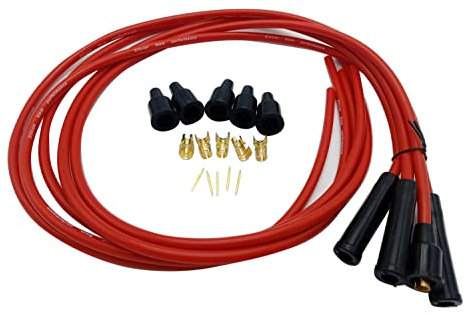 1 Set SHLPDFM Sparkplug leads Red Silicone 8mm 1m Leads Universal fits for 4 Cylinder Classic Cars