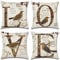 OCEUMACO Leinen Kissenbezug 50x50 Vintage Vogel Kissenhülle 4er Set Quadratisch Dekokissen Sofakissen Bezug für Couch Love Vögel Muster Kissen Kissenbezüge Deko Zierkissen Couchkissen - Braun