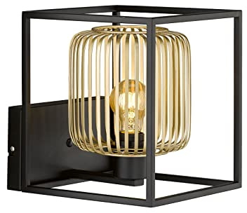 meineWunschleuchte Wandleuchte Schwarz Gold mit Lamellen Lampenschirm - dimmbar über Lichtschalter