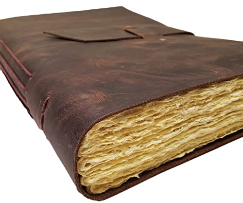Großes Vintage-Leder-Tagebuch mit Schnallenverschluss – 320 Seiten – 22,9 x 30,5 cm – Geschenkbox enthalten – Handgefertigtes rustikales Schreib-Notizbuch/Skizzenbuch