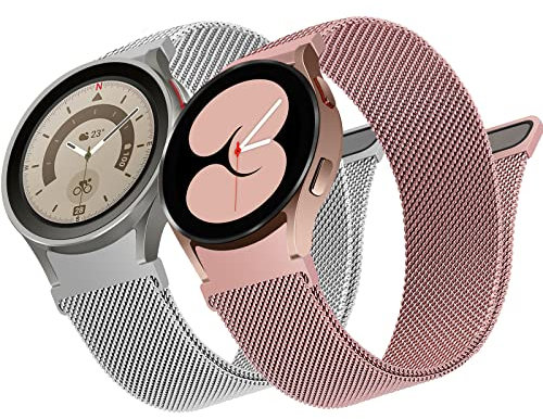 2 cinturini in acciaio inox per Samsung Galaxy Watch 5&4, 40 mm, 44 mm/Galaxy Watch 5 Pro 45 mm/Galaxy Watch 4 Classic 42 mm 46 mm/Galaxy Watch 3 41 mm, cinturino in metallo argento/rosa