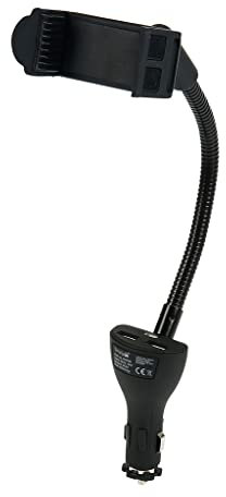 Turbocar - Support Smartphone Voiture - 2 Ports USB - Support Universel Smartphone - Fonction Chargeur 2 Ports USB - Ecartement jusqu'à 8 cm de Largeur - Ajustable - Fixation sur Prise Allume Cigare
