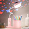 TechKen Schreibtischlampe Kinder, LED Nachttischlampe Tischlampe Dimmbar Helligkeitsstufen Wiederaufladbare Deraufladbare Lampe Schwanenhals Tischlampe Studienlampe mit Stifthalter Stern Projektion