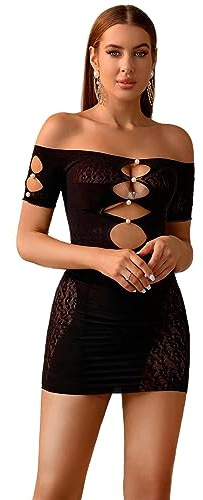 Bommi Fairy Mini robe moulante pour femme - Sans bretelles - En dentelle - Avec perles