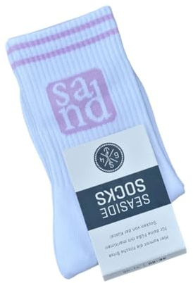 Seaside No.64 Socken mit maritimer Botschaft – verschiedene Ausführungen | Tennissocken im nordischen Stil - farbige Strümpfe mit Schriftzug - Unisex auch für alle Landratten – Seaside No.64