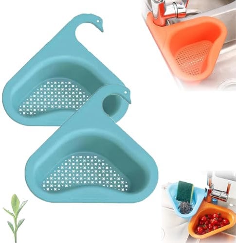 LXCJZY Strainer Pro, Faucet Hanging Filter Basket, Upgraded Sink Pop-Up Core Drain Filter, Multi-Function Drain Basket, Kitchen Triangle Sink Filter, Corner Kitchen Sink Strainer Basket (1, blue)