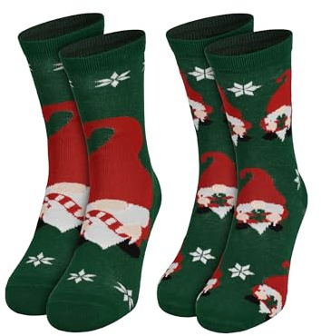 United Labels Wichtel Winter Socken für Damen - Weihnachtssocken Frauen Sneaker Söckchen Grün (2er Pack)