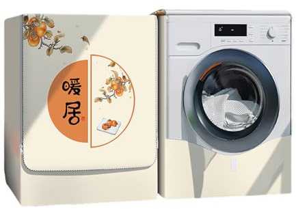 Odot Waschmaschinenabdeckung Wasserdichter Staubdicht Sonnenschutz für Frontlader-Waschmaschine Staubdichte Abdeckung Tumble Waschmaschine Trocknerschutz (chinesischer Stil,XXL (10-12 kg))