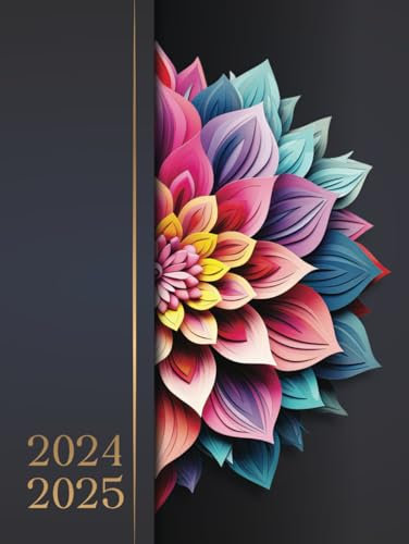 Agenda 2024 2025 Semainier Professionnel: Planificateur hebdomadaire avec heures de juin 2024 à juillet 2025 (14 mois) - 1 semaine sur 2 pages - Couverture rigide - Grand format - Mandala Coloré