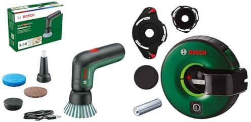 Bosch Home and Garden Akku Reinigungsbürste UniversalBrush (integrierter 3,6-V-Akku, 1 Micro-USB-Kabel) + Bosch 2-in-1 Linienlaser Atino (horizontales oder vertikales Ausrichten)